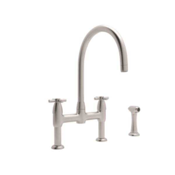 Holborn™ Bridge Kitchen Faucet With C-Spout and Side Spray in Satin Nickel