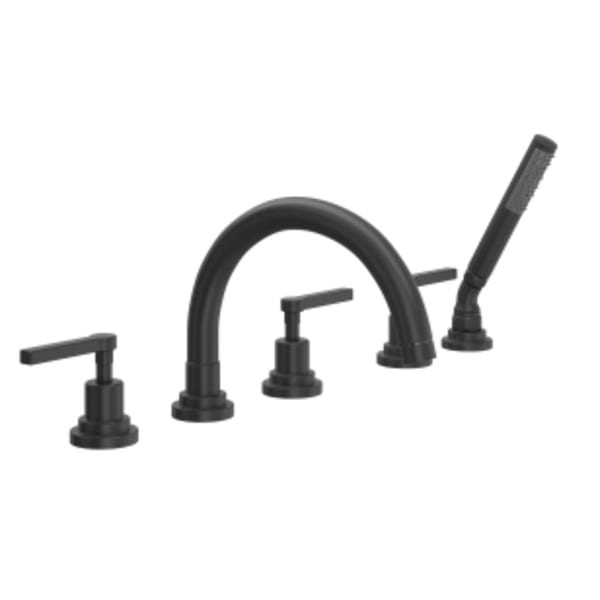 Lombardia® 5-Hole Deck Mount Tub Filler With C-Spout in Matte Black