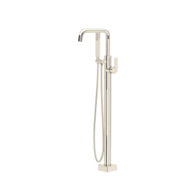 Modern 1-Hole Floor Mount Tub Filler Trim in Polished Nickel