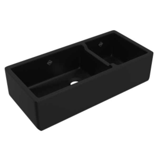 Lancaster™ 40" Double Bowl Farmhouse Apron Front Fireclay Kitchen Sink in Matte Black