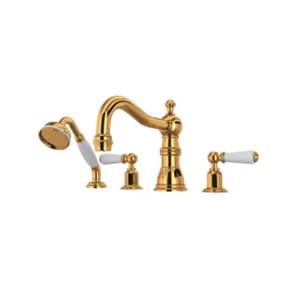 Edwardian™ 4-Hole Deck Mount Tub Filler With Column Spout in English Gold