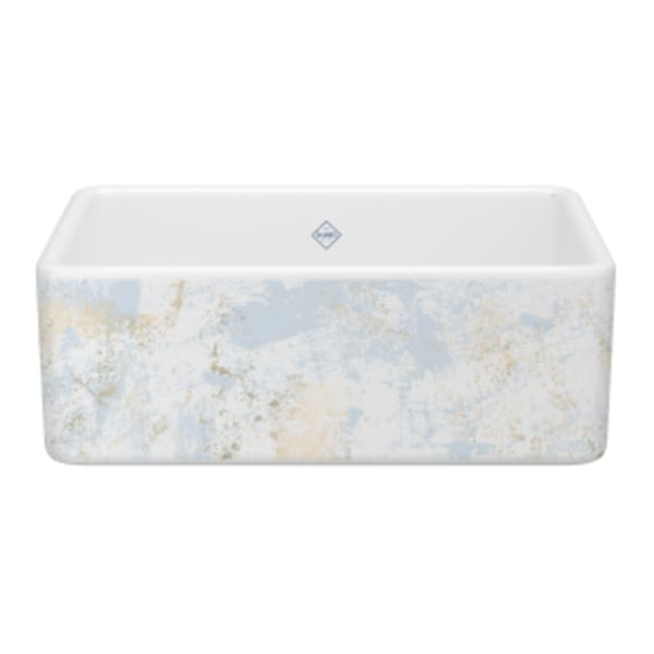 Shaker™ 30" Single Bowl Farmhouse Apron Front Fireclay Kitchen Sink With Patina Design in Patina Blue/Gold