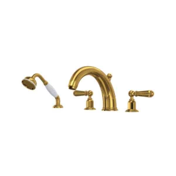 Edwardian™ 4-Hole Deck Mount Tub Filler in Unlacquered Brass