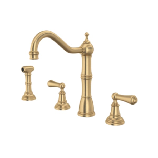 Edwardian™ Two Handle Kitchen Faucet With Side Spray in Satin English Gold