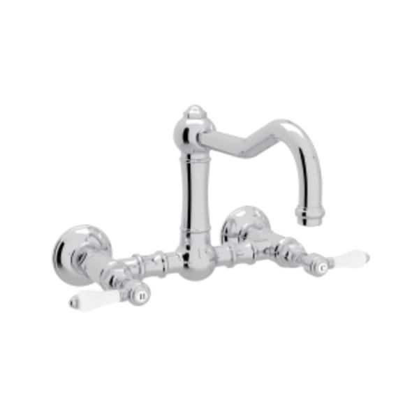 Acqui® Wall Mount Bridge Kitchen Faucet With Column Spout in Polished Chrome