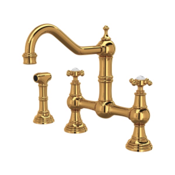 Edwardian™ Bridge Kitchen Faucet With Side Spray in English Gold