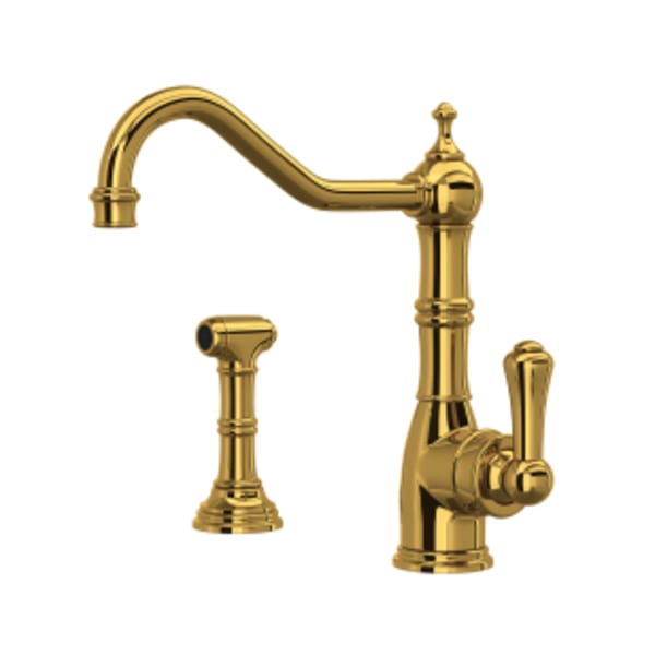 Edwardian™ Kitchen Faucet With Side Spray in Unlacquered Brass