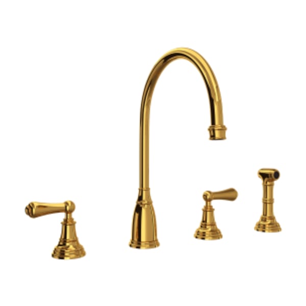 Georgian Era™ Two Handle Kitchen Faucet With Side Spray in Unlacquered Brass