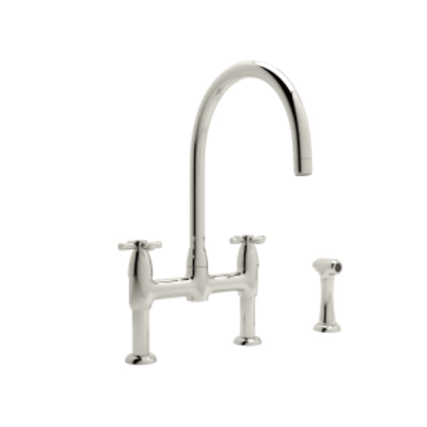 Holborn™ Bridge Kitchen Faucet With C-Spout and Side Spray in Polished Nickel
