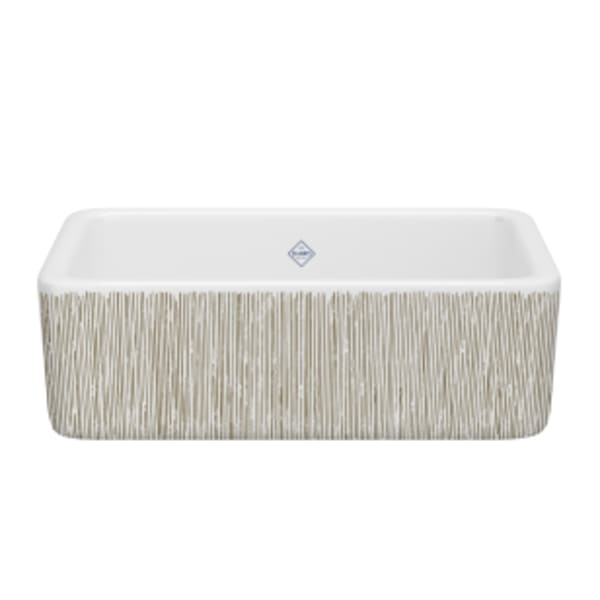 Lancaster™ 30" Single Bowl Farmhouse Apron Front Fireclay Kitchen Sink With Lines Design in Lines Gold