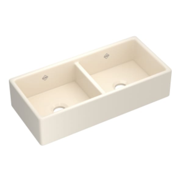 Shaker™ 39" Double Bowl Farmhouse Apron Front Fireclay Kitchen Sink in Parchment