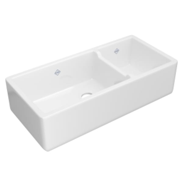 Lancaster™ 40" Double Bowl Farmhouse Apron Front Fireclay Kitchen Sink in White (WH)