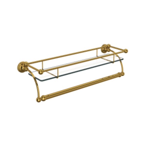 Wall Mount Glass Vanity Shelf in Unlacquered Brass