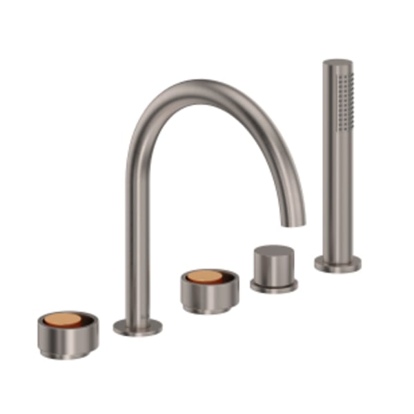 Eclissi™ 5-Hole Deck Mount Tub Filler With C-Spout in Satin Nickel/Satin Gold