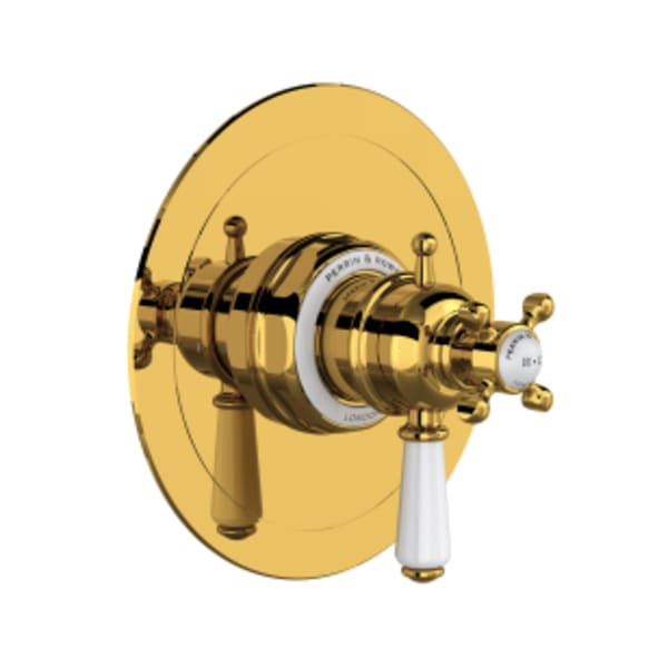 Edwardian™ 1/2" Therm & Pressure Balance Trim With 2 Functions in Unlacquered Brass