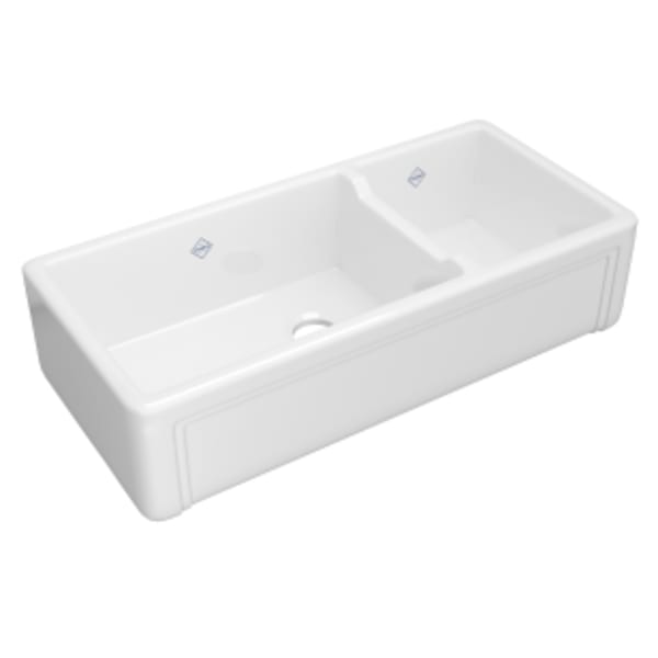Egerton™ 40" Double Bowl Farmhouse Apron Front Fireclay Kitchen Sink in White (WH)