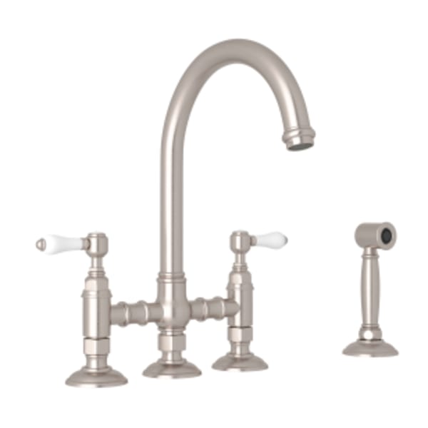 San Julio® Bridge Kitchen Faucet With Side Spray in Satin Nickel