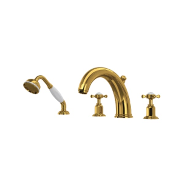 Edwardian™ 4-Hole Deck Mount Tub Filler in Unlacquered Brass