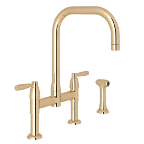 Holborn™ Bridge Kitchen Faucet With U-Spout and Side Spray in English Gold