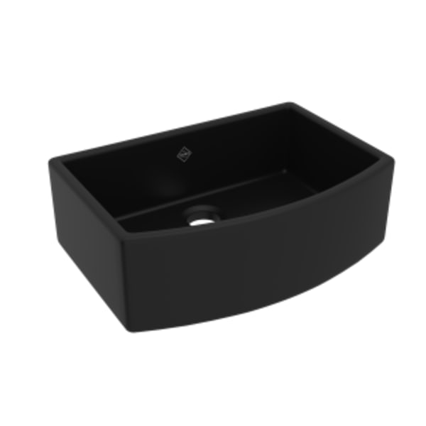 Waterside™ 30" Single Bowl Farmhouse Bowed Apron Front Fireclay Kitchen Sink in Matte Black