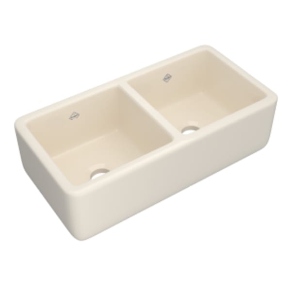 Lancaster™ 37" Double Bowl Farmhouse Apron Front Fireclay Kitchen Sink in Parchment