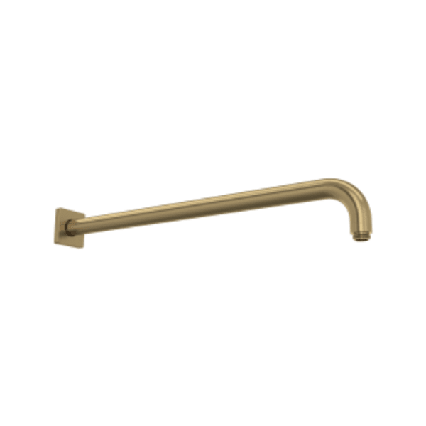 20" Reach Wall Mount Shower Arm With Square Escutcheon in Antique Gold