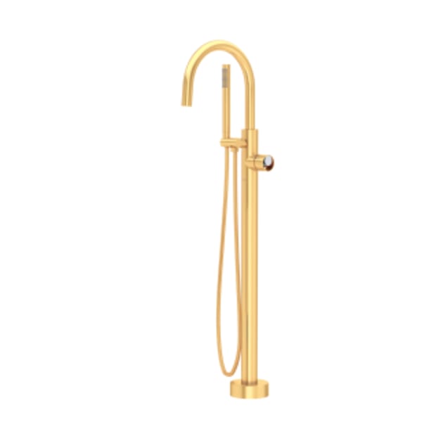 Eclissi™ Single Hole Floor Mount Tub Filler Trim With C-Spout in Satin Gold/Polished Chrome