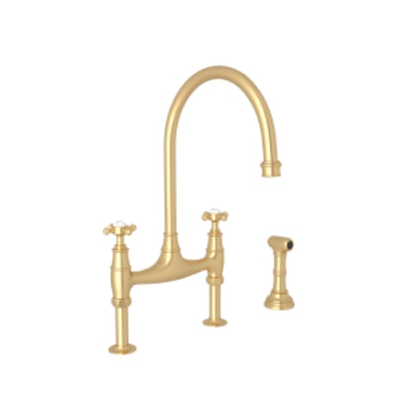 Georgian Era™ Bridge Kitchen Faucet With Side Spray in Satin English Gold