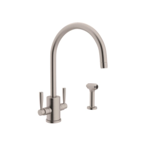 Holborn™ Two Handle Kitchen Faucet With C-Spout and Side Spray in Satin Nickel