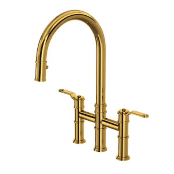Armstrong™ Pull-Down Bridge Kitchen Faucet With C-Spout in Unlacquered Brass