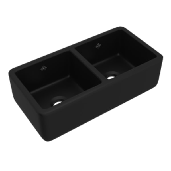 Lancaster™ 37" Double Bowl Farmhouse Apron Front Fireclay Kitchen Sink in Matte Black