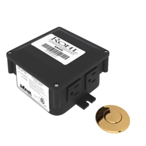 Waste Disposal Control Box With Air Switch Button in Unlacquered Brass