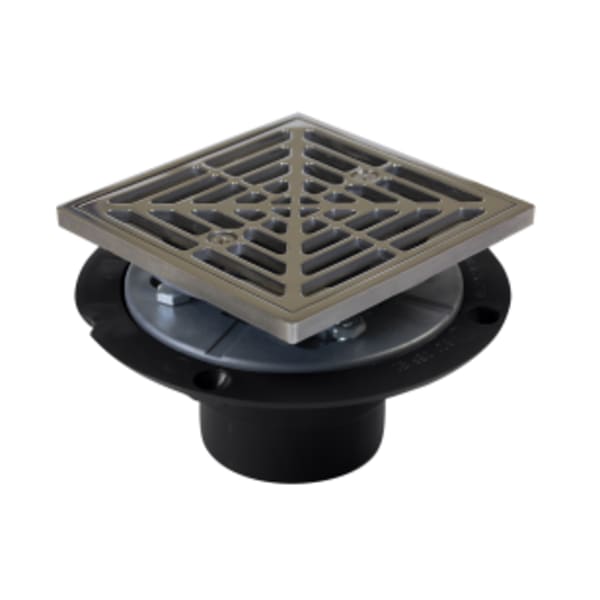 Shower Drain - Polished SS - Square Grate 4-1/2" - ABS