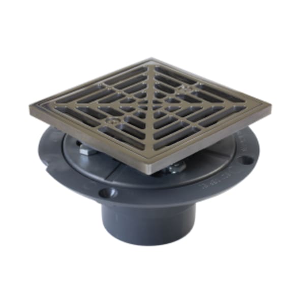 Shower Drain - Polished SS - Square Grate 4-1/2" - PVC