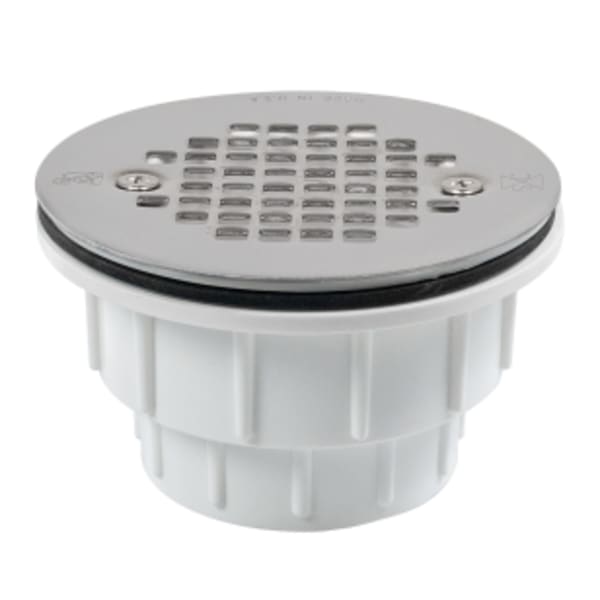 2" - Shower Drain 4-1/4" Round Grate - Stainless Steel - PVC