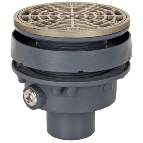 2" No-Hub, FinishLine - Complete Floor Drain , w/6-1/2" - Round Grate Nickle Bronze Finish, Cast Iron - Body