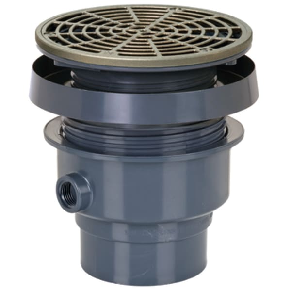 2" Solvent Weld, FinishLine - Complete Floor Drain , w/5-1/2" - Round Grate Nickle Bronze Finish, PVC - Body