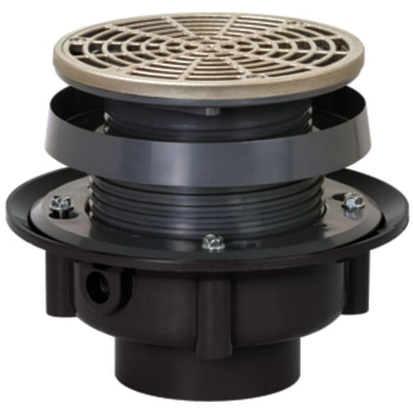 2" Solvent Weld, FinishLine - Complete Floor Drain , w/5-1/2" - Round Grate Nickle Bronze Finish, ABS - Body