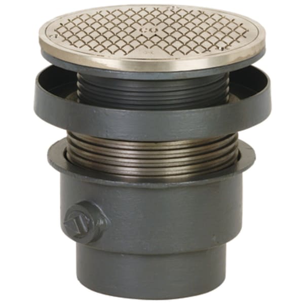 3" No-Hub, FinishLine - Complete Cleanout , w/Round Grate - Nickle Bronze Finish, Cast Iron - Body