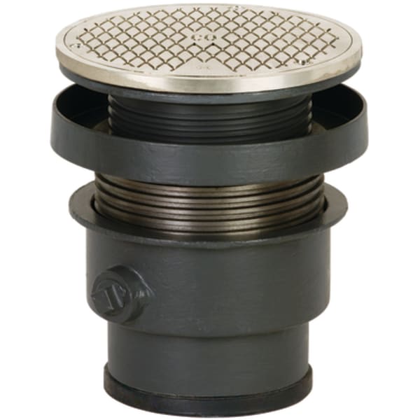 3" Push-Joint, FinishLine - Complete Cleanout , w/Round Grate - Nickle Bronze Finish, Cast Iron - Body