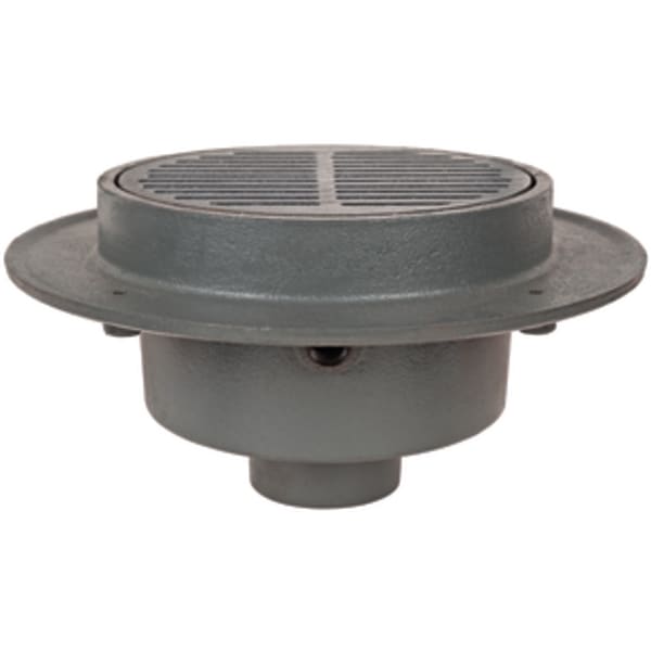 3" No-Hub, FatMax - Large Capacity On-Grade Floor Drain , w/10" Round Grate - Cast Iron Finish, Cast Iron - Body