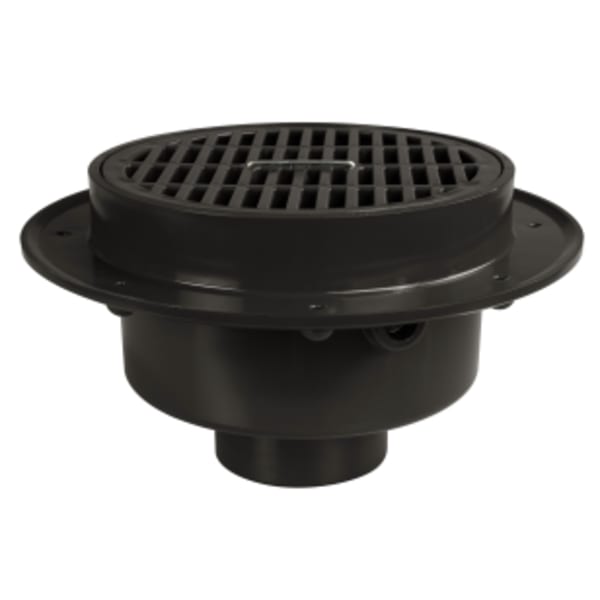 3" Solvent Weld, FatMax - Large Capacity On-Grade Floor Drain , w/9" Round Grate - Gray ABS Finish, ABS - Body