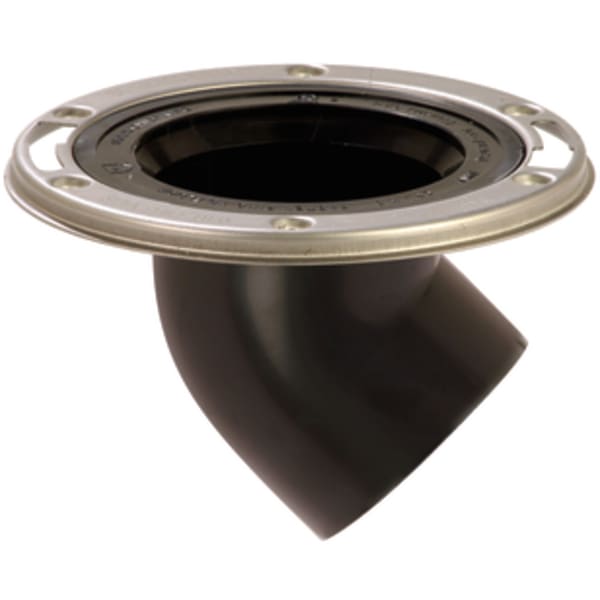 3" Spigot ABS - DropKick Flush to Floor Offset Closet Flange w/ Stainless Steel Swivel Ring