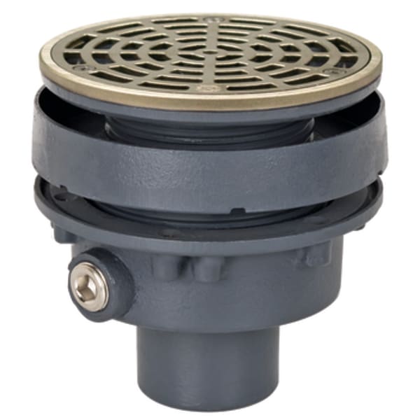 2" No-Hub FinishLine Complete Floor Drain with 6-1/2" Round Grate Nickel Bronze Finish Cast Iron Body