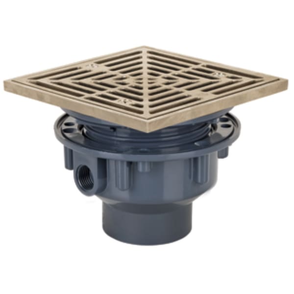 2" Solvent Weld Complete Adjustable Floor Drain with Square Grate 5-7/8" Nickel Bronze Finish PVC Body