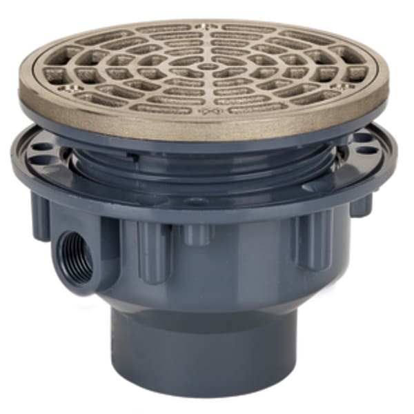 2" Solvent Weld Complete Adjustable Floor Drain with Round Grate 5-1/2" Nickel Bronze Finish PVC Body