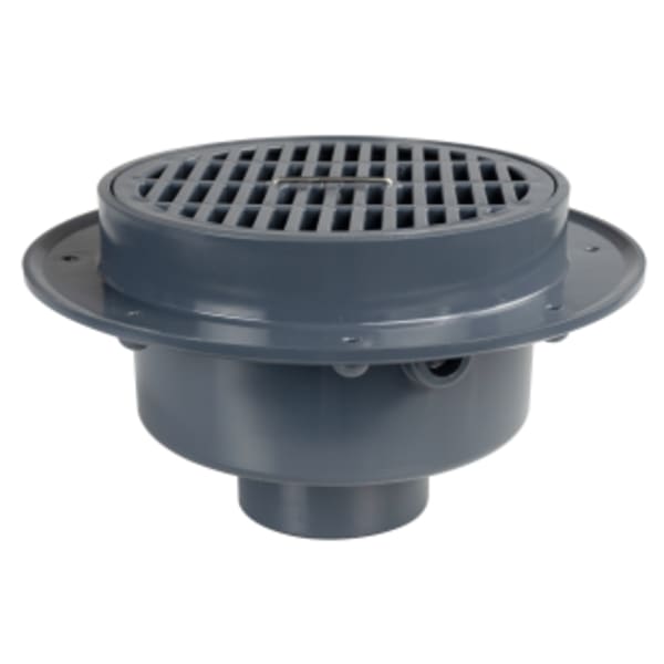 3" Solvent Weld FatMax Large Capacity On-Grade Floor Drain with 9" Round Grate Gray ABS Finish PVC Body