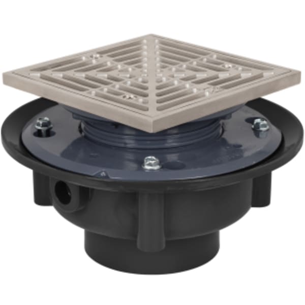 3" Solvent Weld Square Above-Grade Floor Drain 5-7/8" Top Stainle Stainless Steel Steel Finish