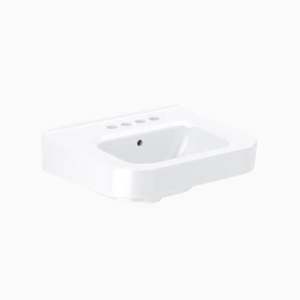 Wall-Mounted Lavatory (SS3506 STG WH LEDGE LAV 4" CSET RH SOAP) White, vitreous china wall hung lavatory with ledgeback