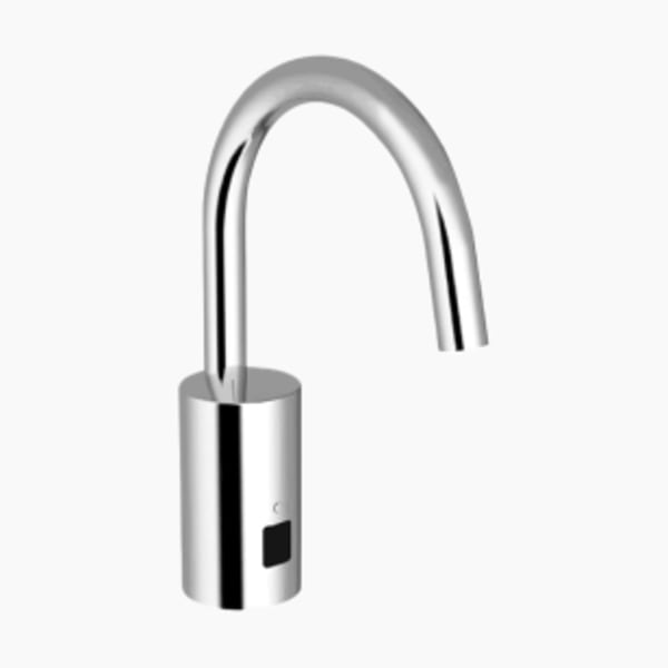 Optima® Sensor Faucet (EAF750-ISM CP BATTERY FAUCET 0.35 GPM) Commercial Grade, ADA Compliant, Electronic, Sensor-Activated, Cast Brass Gooseneck Hand Washing Faucet with the following features: - Single Hole in Polished Chrome